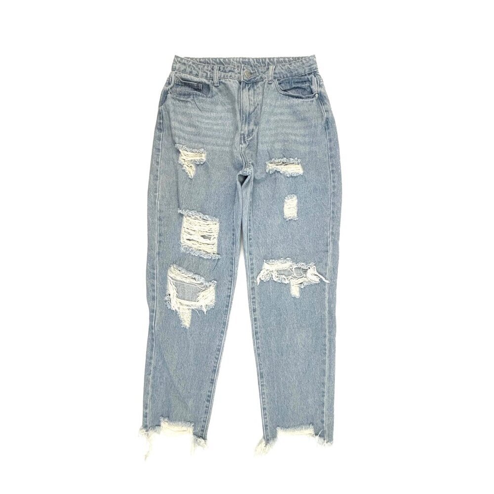 SHEIN Distressed‎ Raw Hem Women's size L 8 10 Light Wash Blue Denim jeans